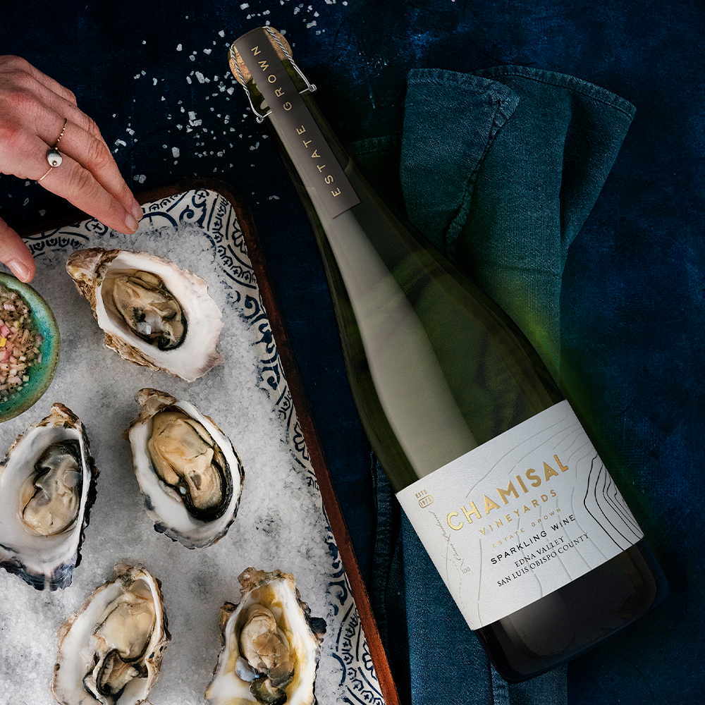 Estate Sparkling Wine Bottle with Oysters